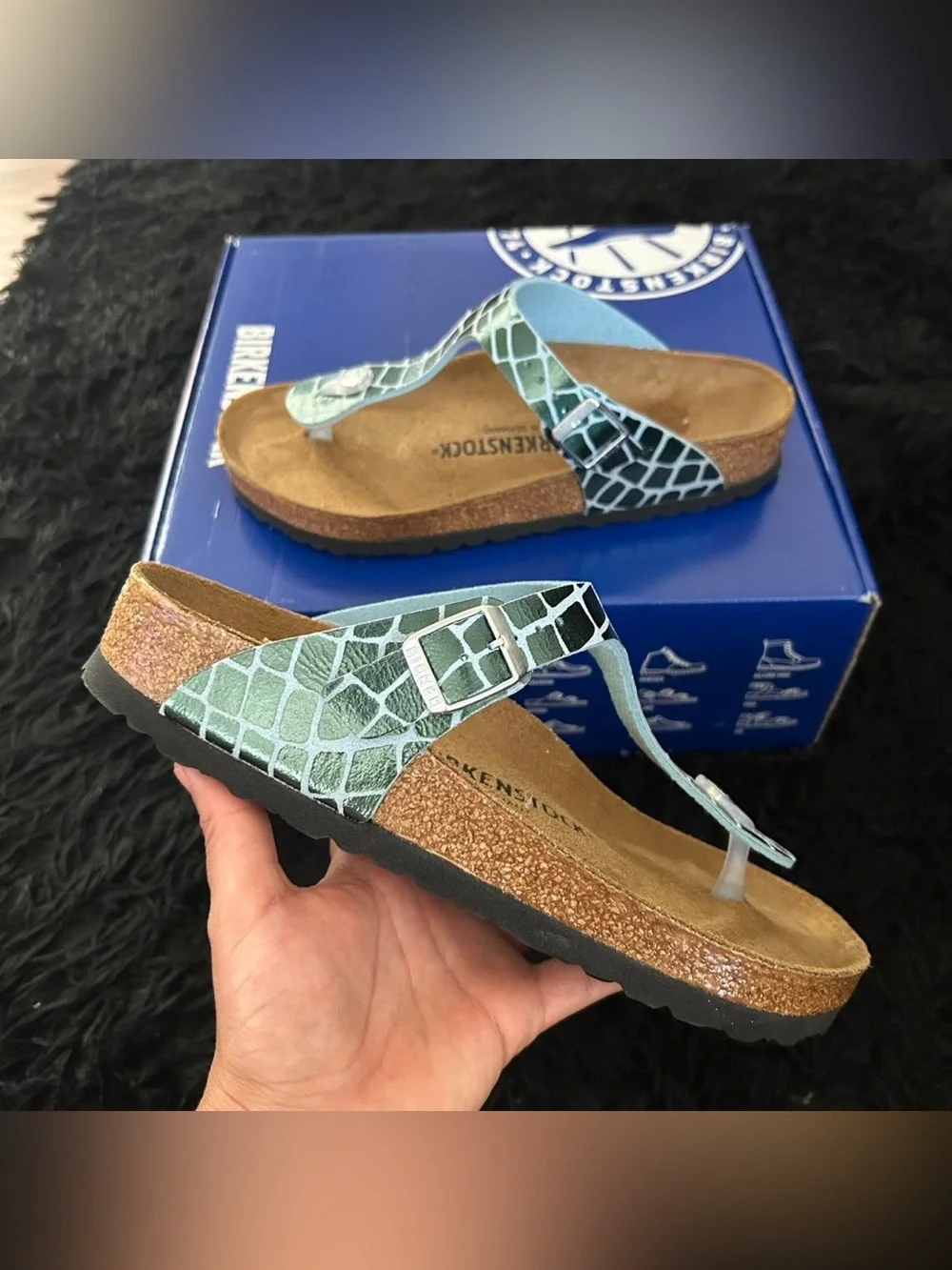 Birkenstock 💅🌴 Ocean Breeze Gator Birko-Flor Leather Sandals Slides 7 7.5 38 NEW